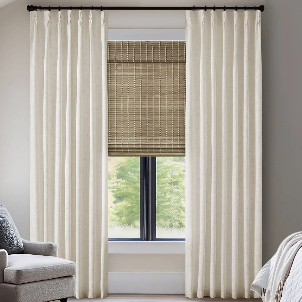 Emery Ivory Linen Blend Light Filtering 40x90" Curtain Panel Pair | Wayfair North America