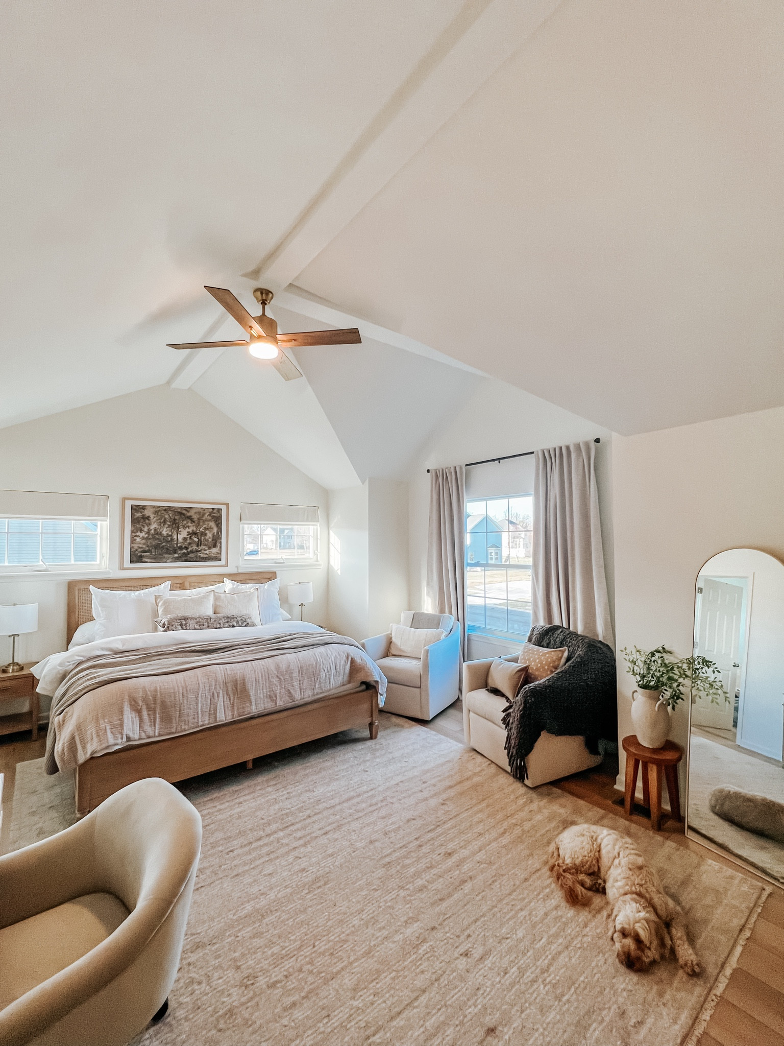 Neutral bedroom with wood bed. White bedding. Organic modern bedroom  

#LTKhome #LTKstyletip