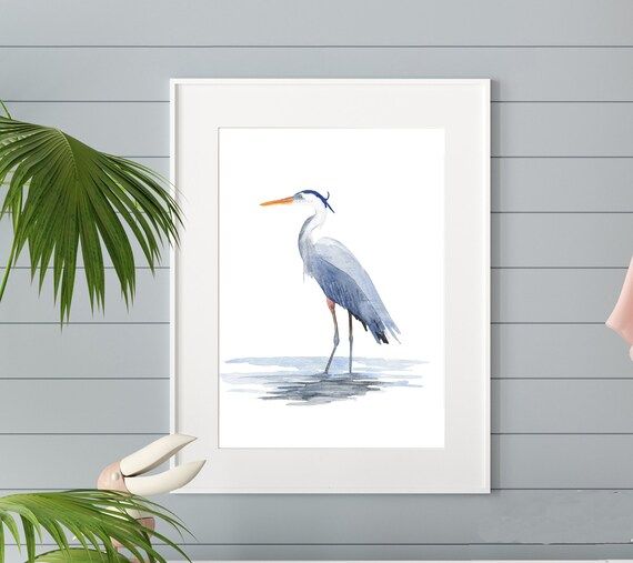 Great Blue Heron Watercolor Print, Blue Heron Print, Coastal Wall Art, Beach House Wall Art, Blue... | Etsy (US)