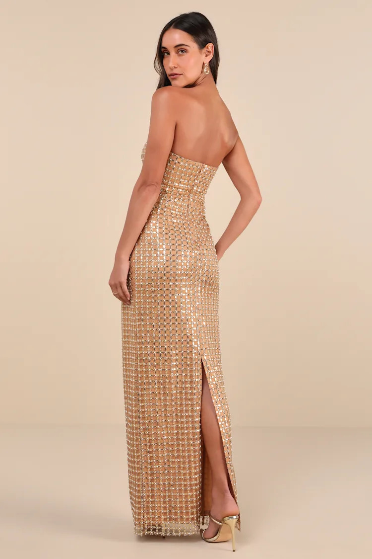 Perfectly Luxurious Tan Pearl Strapless Maxi Dress | Lulus