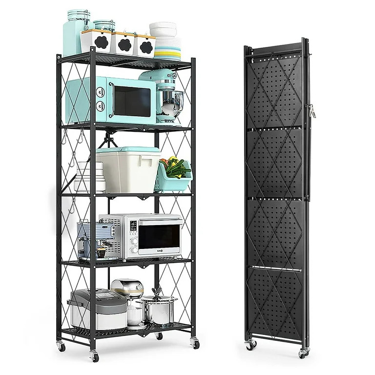 COOKCOK 5-Tier Storage Shelving Unit, Metal Shelf 27.9"x13.4"x62.5, Foldable Storage Shelf with W... | Walmart (US)
