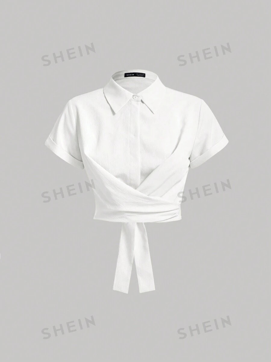 SHEIN MOD Solid Color Pleated Button Front Retro Plus Size Women's Shirt | SHEIN