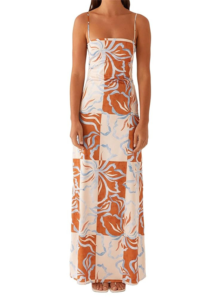 Women's Floral Print Tie Dye Cami Long Dress Sleeveless Open Back A-Line Party Dress Slim Tie Bac... | Amazon (US)