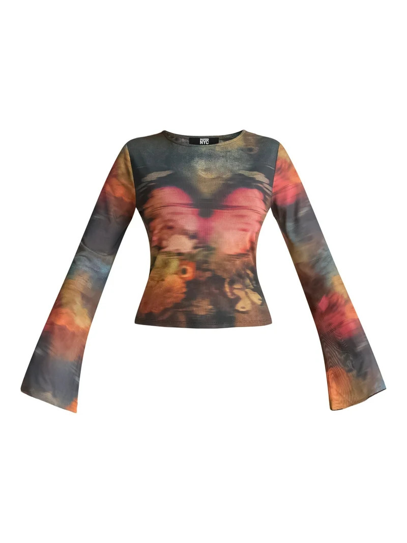 Madden NYC Women's Mesh Top with Long Sleeves, Sizes XXS-XXL - Walmart.com | Walmart (US)