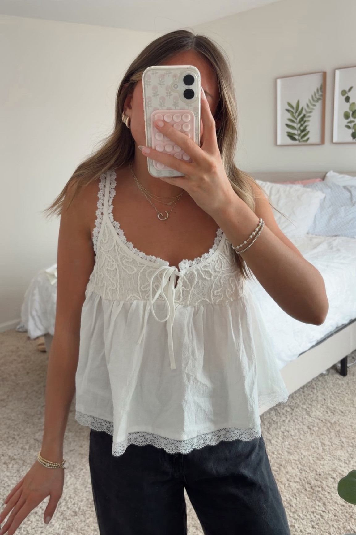 summer outfit Inspo!! This top is a free people dupe- from SheIn. Very affordable and good quality. I am so excited to wear more cute outfits this summer, and this one has been waiting in my closet. Going out to dinner, hanging out with your friends, I can think of so many occasions where this top would be acceptable. The detailing is adorable and the bo on the front ties it all together. I would pair this with a pair of jeans shorts or a jean skirt on a warm summer day. don't miss out.

#LTKShein #outfitinspo #summeroutfit #ootd #dinneroutfit #summerfashion #affordableoutfit #summerwardrobe 

 #LTKdayinmylife #LTKootd #LTKSeasonal