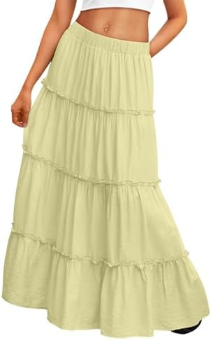 Trendy Queen Vacation Outfits Long Skirts for Women Boho Maxi Skirt Elastic High Waist Dress with... | Amazon (US)
