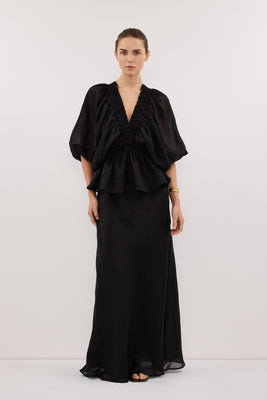 BRIELLE BLACK RAMIE LONG SLEEVE TOP | DISSH