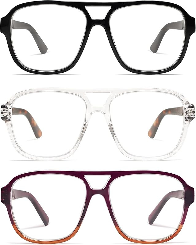 AMOMOMA 3 Pack Oversized Aviator Spring Hinge Reading Glasses for Women Men,Retro Blue Light Comp... | Amazon (US)