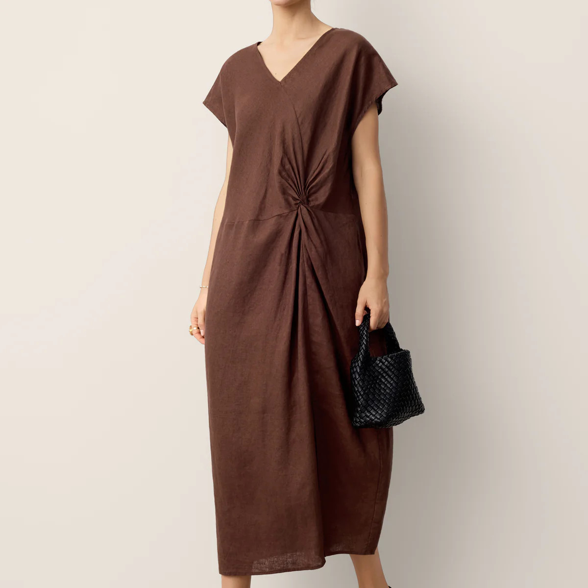 100% Linen Twist-Waist Slit Maxi Dress LYNETTE | LINTICO