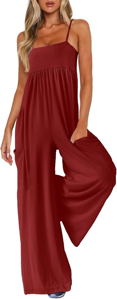 UNIANKIYA One Piece Jumpsuits for Women Spaghetti Strap Overalls Wide Leg Rompers with Pockets Su... | Amazon (US)