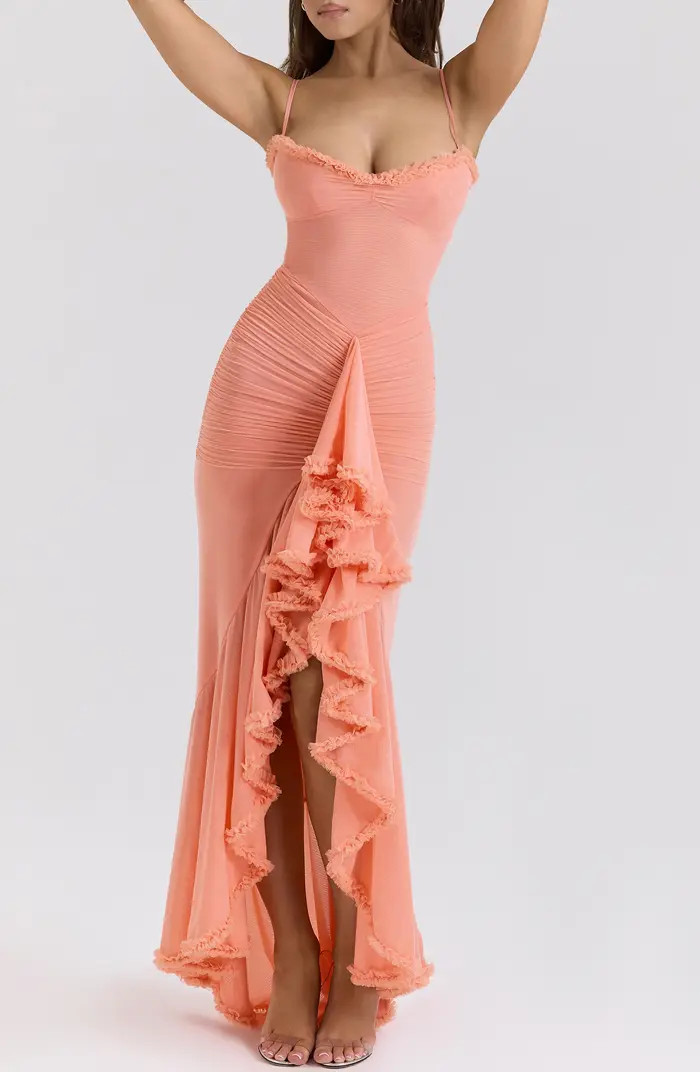 Gabbi Ruffle Mesh High-Low Cocktail Dress | Nordstrom