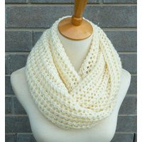 Hand Knitted Cream Wool Blend Infinity Scarf Chunky Circle Scarf | Etsy (US)