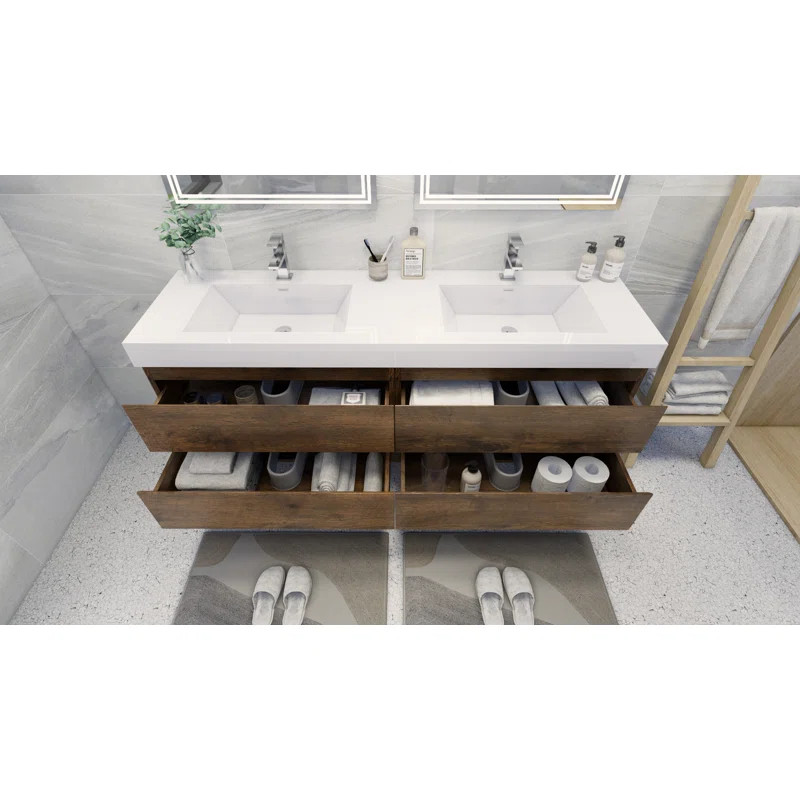 Hartsock 72'' Wall Mounted Double Bathroom Vanity with Reinforced Acrylic Vanity Top | Wayfair North America