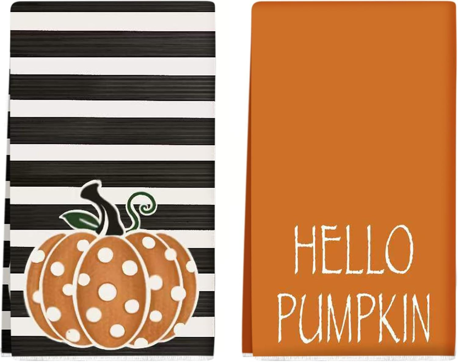 2 Pack Stripe Pumpkin Fall Kitchen Towels Dish Towels, 16 Inch X 26 Inch, Lint Free Fall Hand Tow... | Amazon (US)