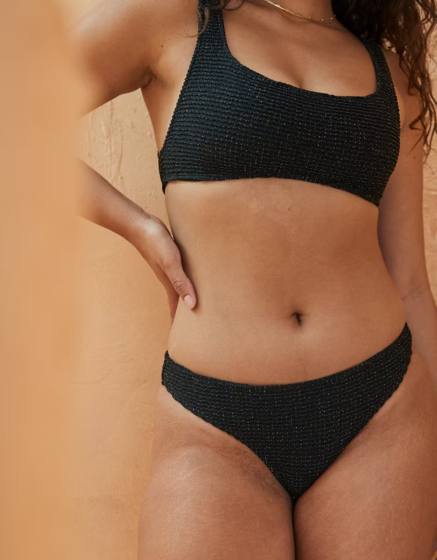 Aerie Lurex Crinkle Full Coverage Bikini Bottom | Aerie