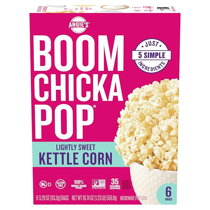Angie's BOOMCHICKAPOP Lightly Sweet Kettle Corn Microwave Popcorn, (6) 3.29 oz. bags | Amazon (US)
