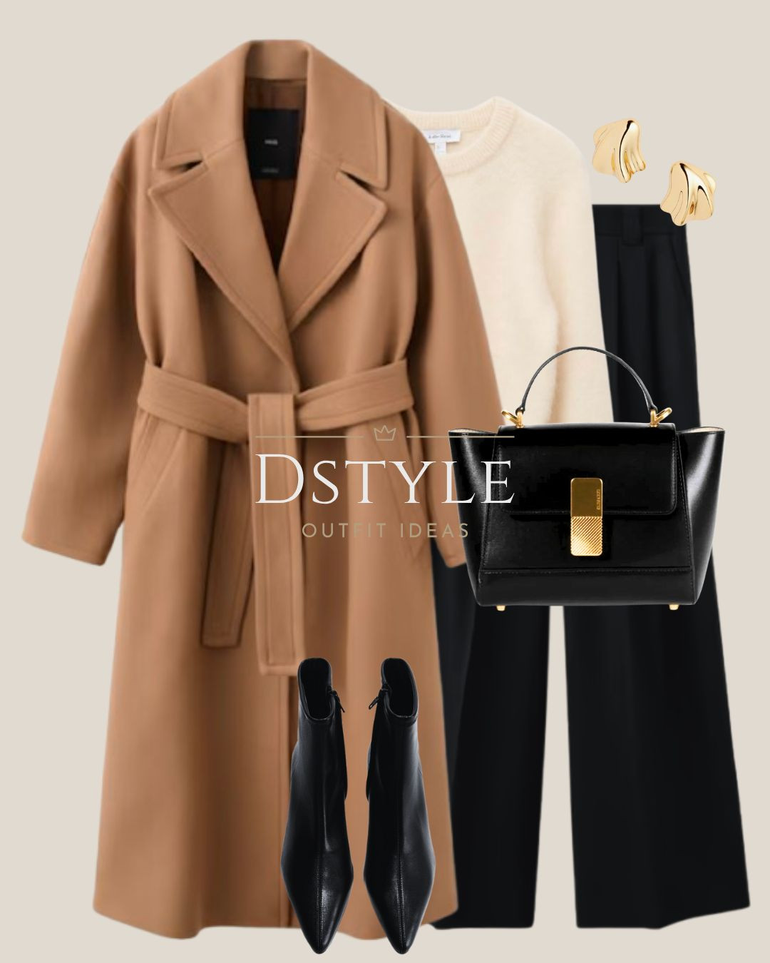 Timeless Contrast and the Perfect Investment Bag 🖤✨ The classic camel and black pairing never fails! This luxurious long belted camel coat over a cozy cream knit is the definition of winter chic. The final, crucial detail is this sophisticated black top-handle bag with its striking gold hardware. It adds structure and polish, instantly elevating this whole look. 

 #camelcoat #blackandcamel #winterchic #classicstyle #tophandlebag #investmentbag #widelegpants #elegantstyle #workwear #ltkfashion #outfitinspo #LTKootd #LTKWorkwear