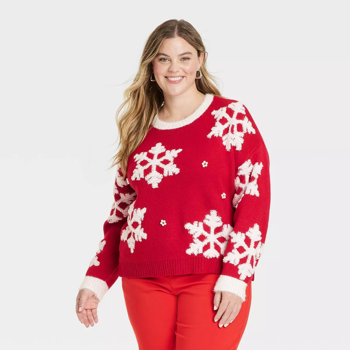 Women's Snowflake Christmas Festive Graphic Sweater - Red 2X | Target