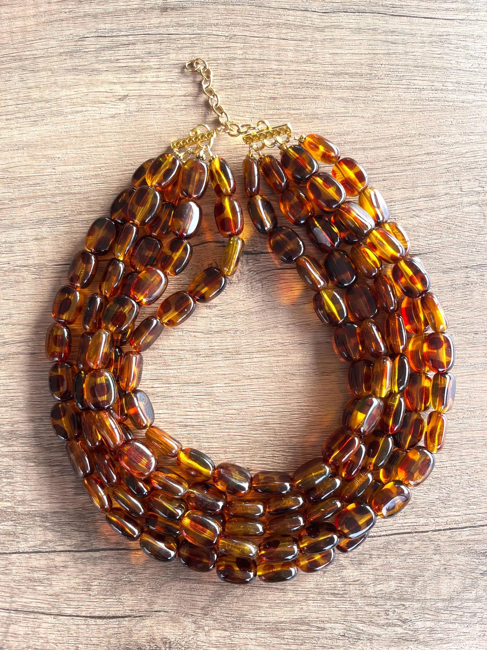 Tortoise Shell Acrylic Statement Beaded Multi Strand Necklace - Lauren - Etsy | Etsy (US)