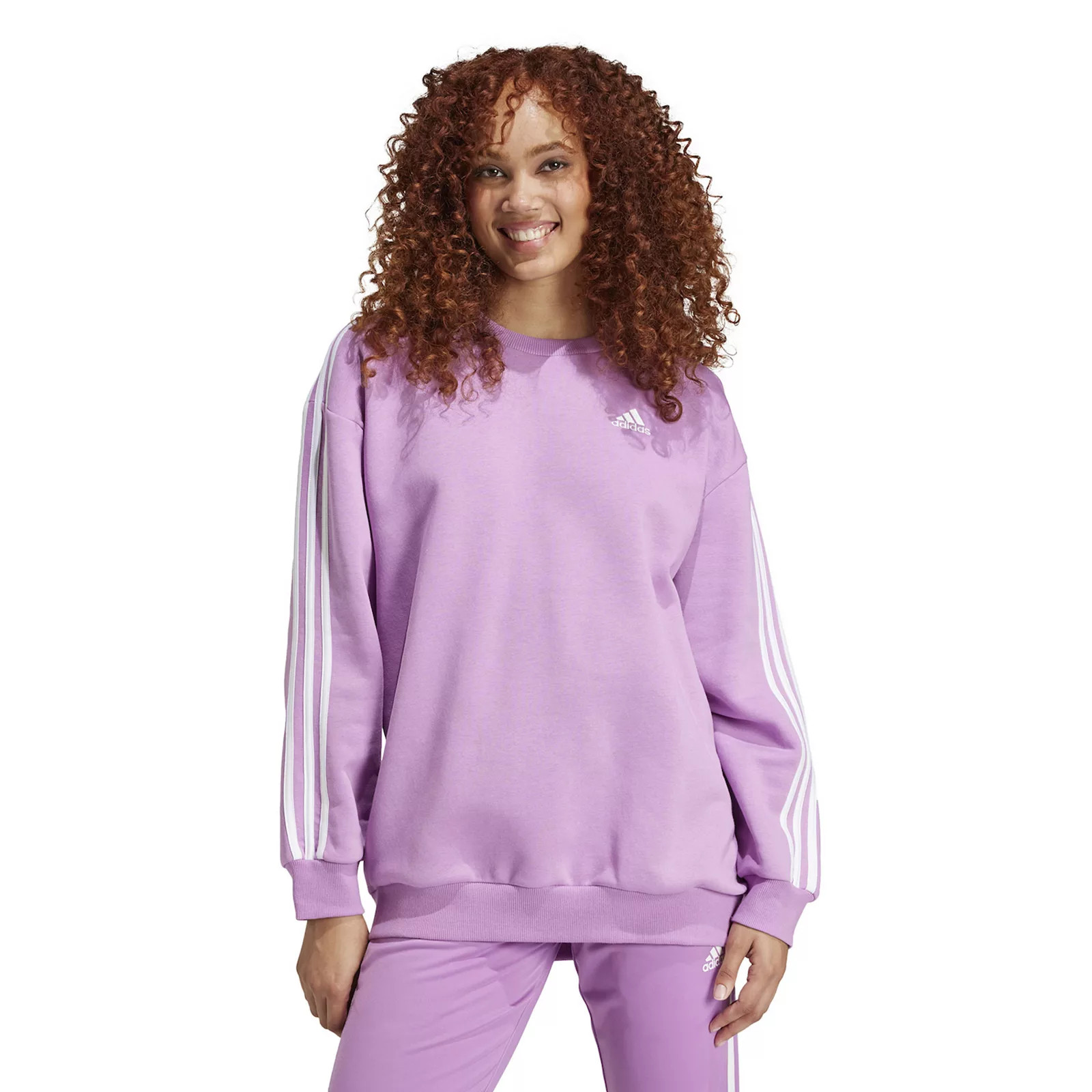 Womens adidas Essentials 3-Stripes Oversized Fleece Sweatshirt, Women's, Size: Large-XL, Preloved Purple | Kohl's