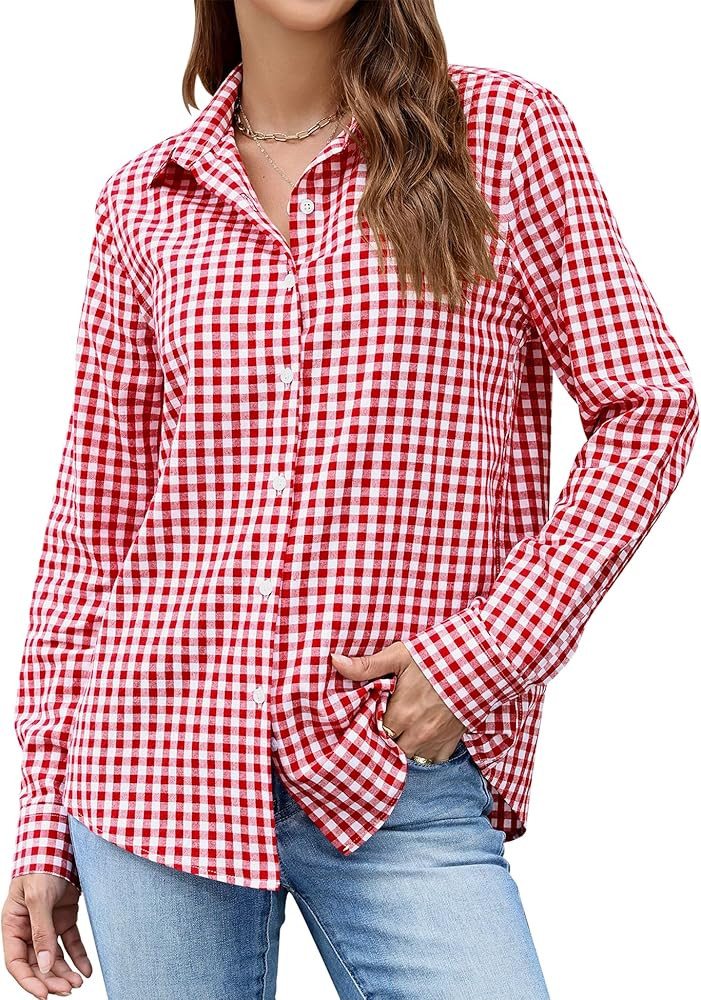 LOMON Button Down Shirt for Women Spring Summer Tops Long Sleeve Business Dressy Casual Blouses C... | Amazon (US)