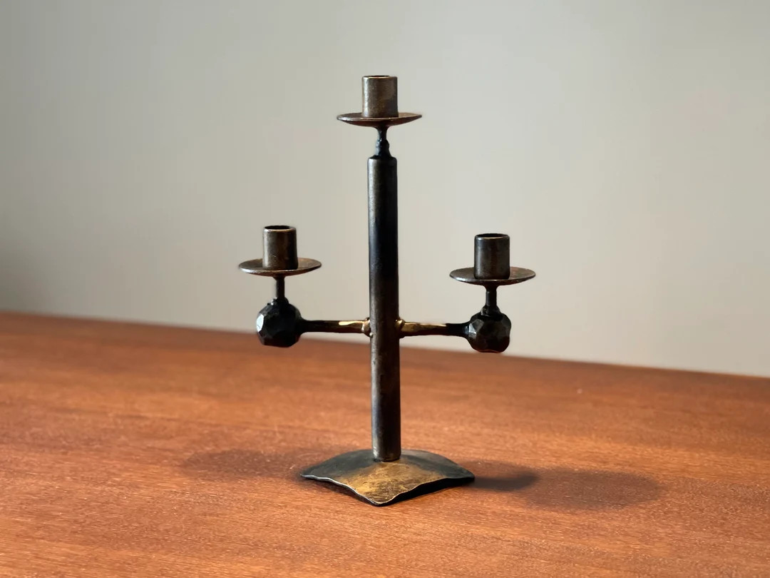 Antique vintage candlestick for three candles | Forged standing type candlestick | Candelabra | H... | Etsy (US)