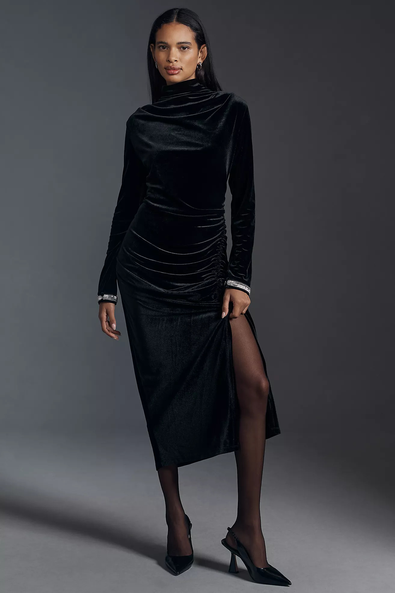 The Maya Ruched Cowl-Neck Dress: Decorated Long-Sleeve Edition | Anthropologie (US)