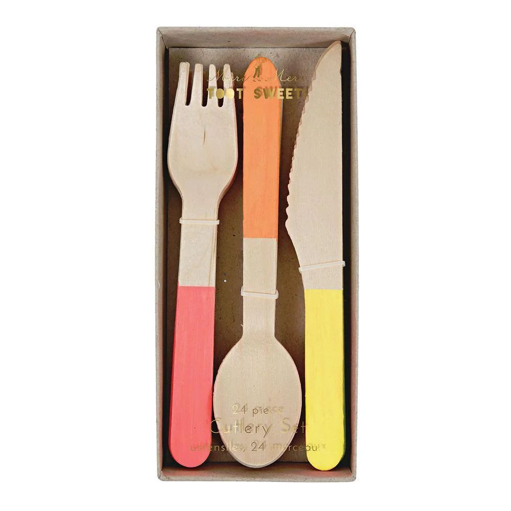 Neon Summer Colors Wooden Cutlery Set | Ellie and Piper