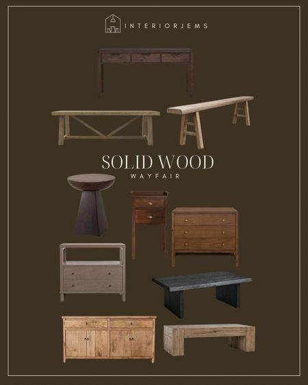 Solid wood furniture from Wayfair we love, noodle bench, vintage lake, bench, chunky leg, coffee, table, side table, large, nightstand, small nightstand, dark brown for furniture, console table, on sale, living room and bedroom furniture

#LTKsalealert #LTKhome #LTKstyletip