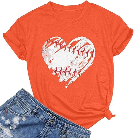 Baseball Shirts Women Baseball Mom Tshirt Baseball Heart Graphic Tee Game Day Gifts Funny Short S... | Amazon (US)