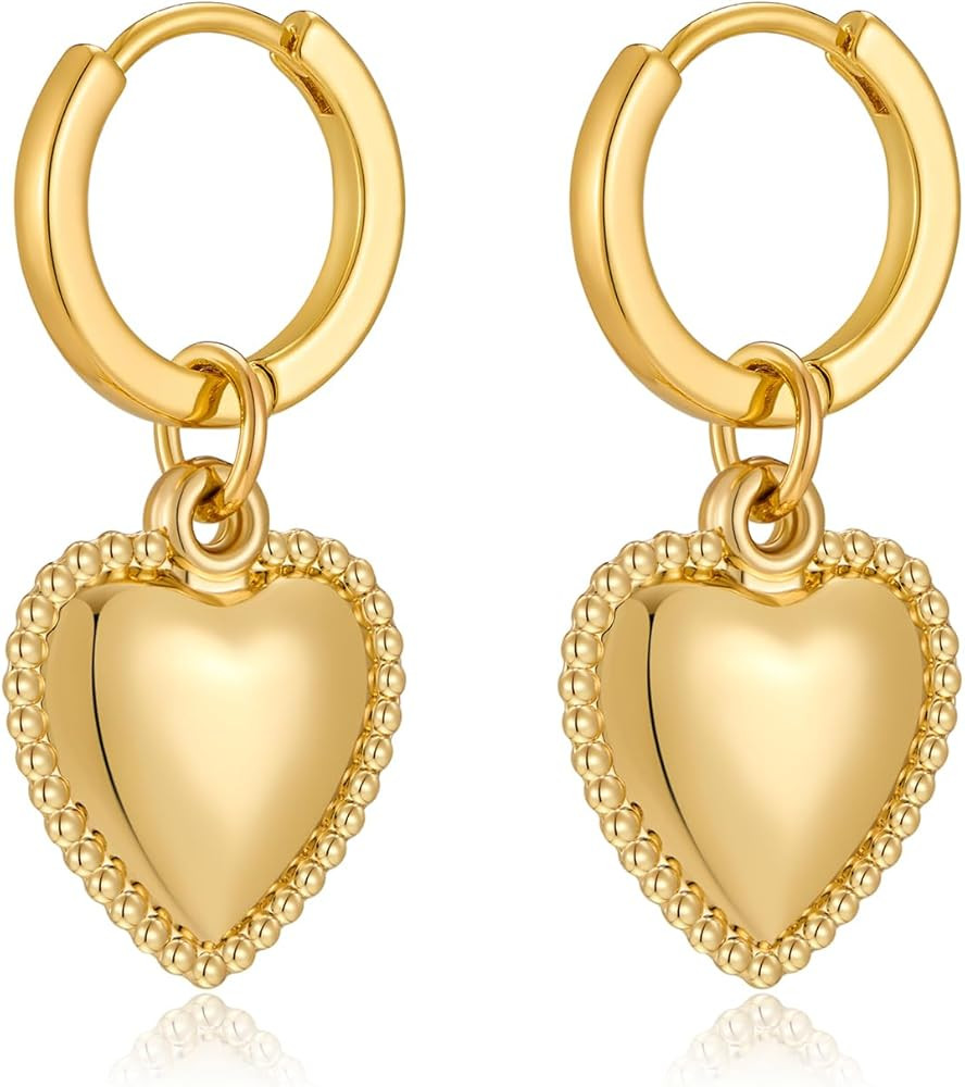 Cute Heart Earrings, Dainty Gold Plated Dangle Earrings Hypoallergenic Gold Heart Earrings Simple... | Amazon (US)