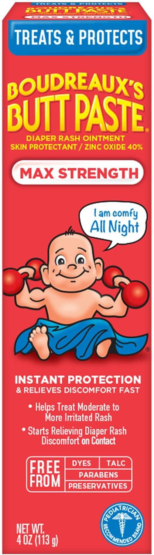 Boudreaux's Butt Paste Maximum Strength Diaper Rash Cream, Ointment for Baby, 4 oz Tube | Amazon (US)