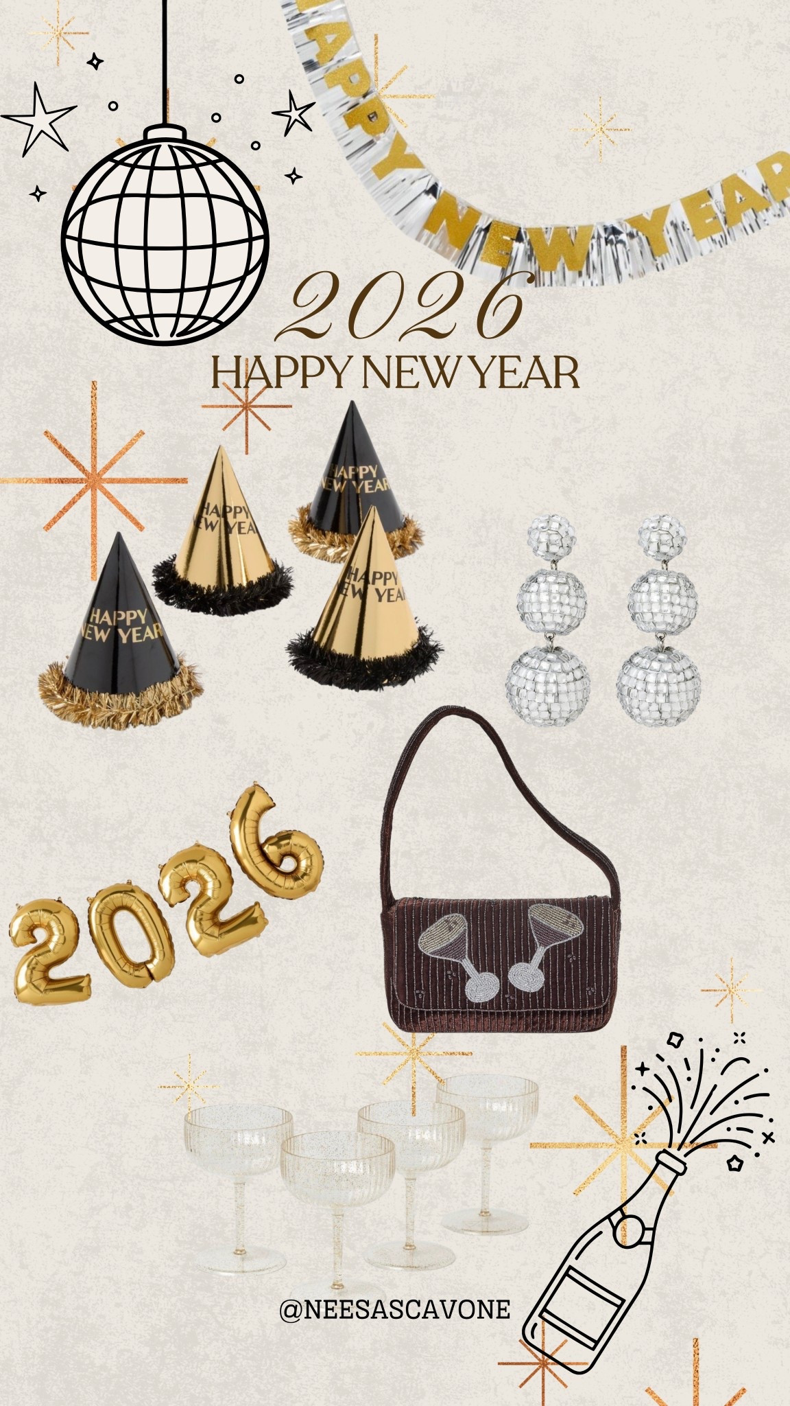 New Year’s Eve but make it chic ✨🎉 From disco ball earrings and champagne coupe glasses to the cutest party hats and statement bag—these are my go-to New Year’s Eve party decorations & accessories to ring in 2026 in style. Perfect for hosting, photos, or a cozy NYE at home. 🥂🖤

#LTKNewYear #LTKNye #LTKHoliday #NewYearsEveDecor #NewYearsEveOutfit #NYEPartyDecor #NYEAccessories #DiscoBallDecor #ChampagneGlasses #PartyDecorIdeas #HolidayHosting #NewYearsEveParty #AmazonFinds #HolidayDecorInspo #FestiveHome #NYEStyle #NewYearAesthetic #LTKFinds #LTKparties

#LTKHome #LTKHoliday #LTKKids