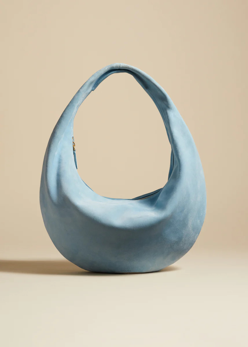 The Medium Olivia Hobo in Baby Blue Suede | Khaite