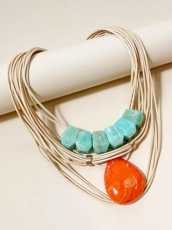 Geometric & Water-drop Charm Layered Necklace | SHEIN