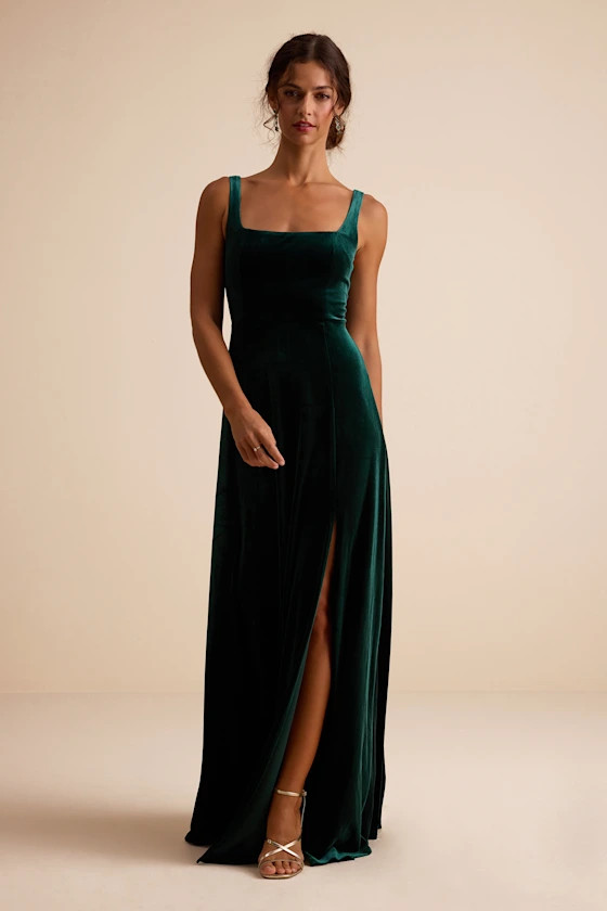 Graceful Invite Emerald Velvet Square Neck Lace-Up Maxi Dress | Lulus