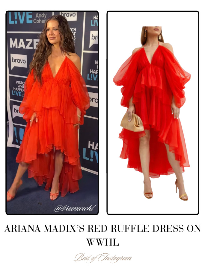 Ariana Madix's Red Ruffle Dress on WWHL 📸= @bravowwhl 

 