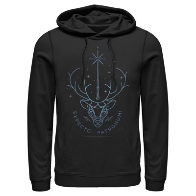 Men's Harry Potter Stag Patronus Line Art  Pull Over Hoodie - Black - Medium | Target