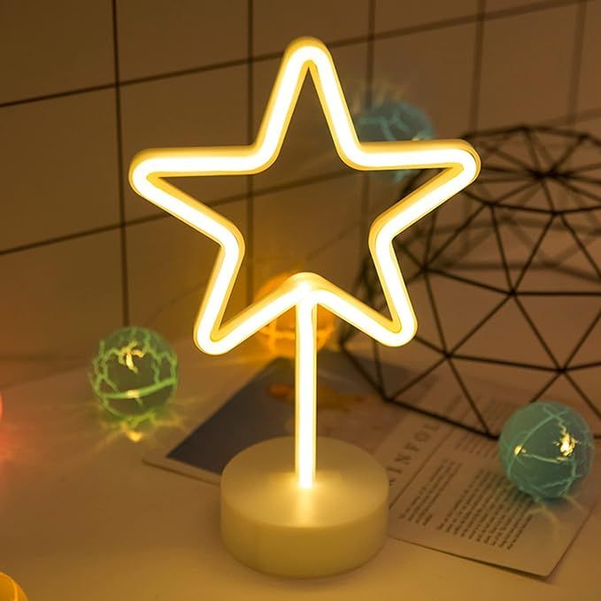 LED Warm White Star Shaped Neon Signs Light with Base Battery Operated USB Powered Home Christmas... | Amazon (US)