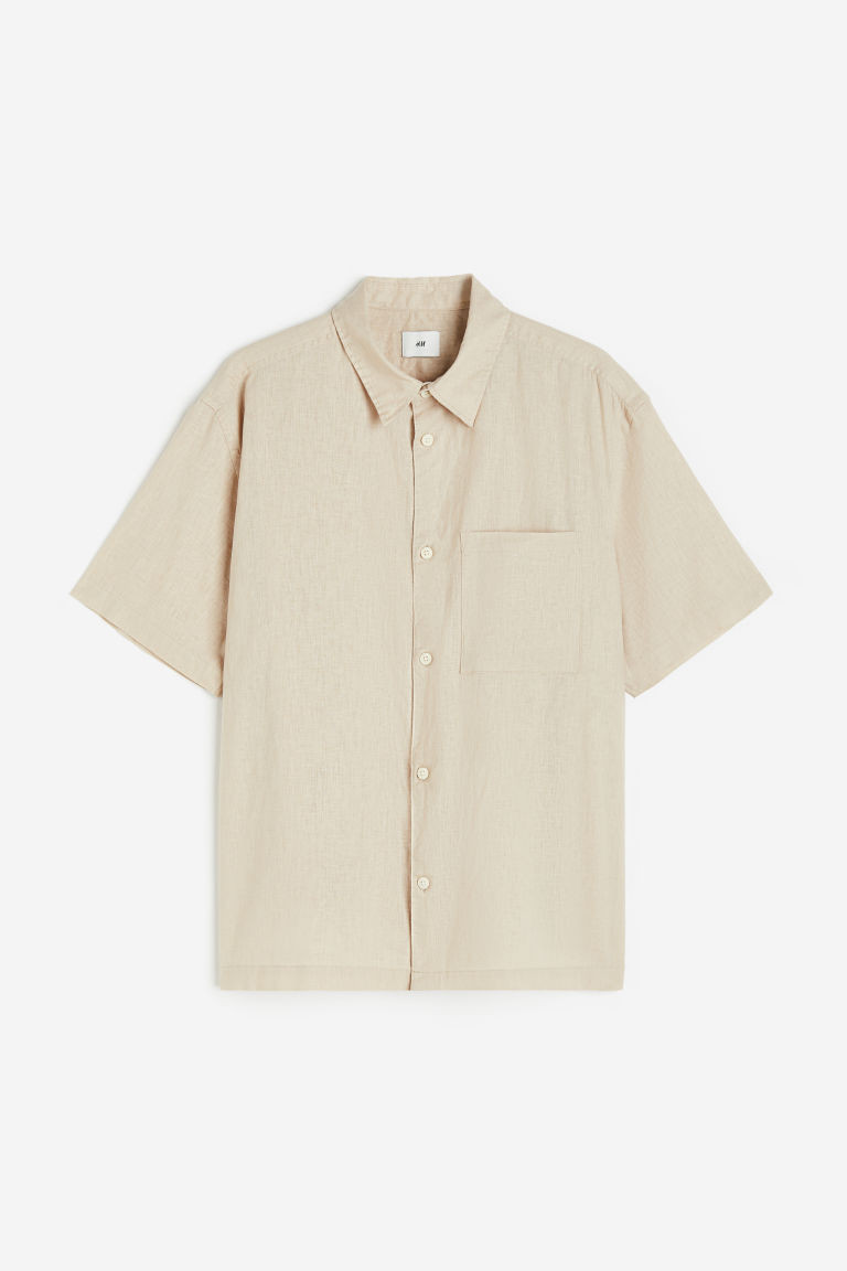 H & M - Relaxed Fit Short-sleeved Linen-blend Shirt - Beige | H&M (US + CA)