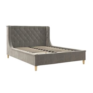 Rosebery Kids Modern Wood Faux Velvet Gray Full Size Bed | Cymax