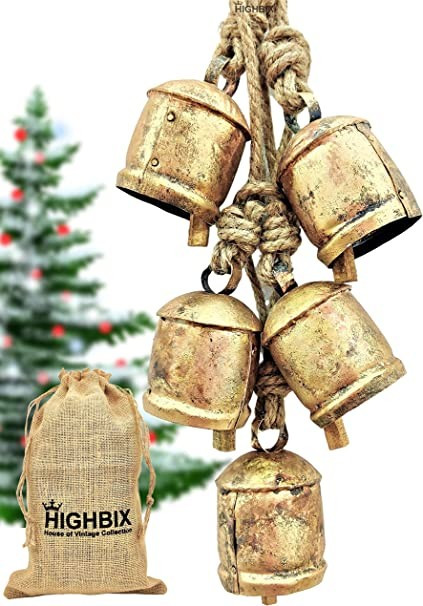 HIGHBIX 10cm Large Rustic Vintage Lucky Round Cow Bells On Rope Wall Hanging Décor (5) | Amazon (US)