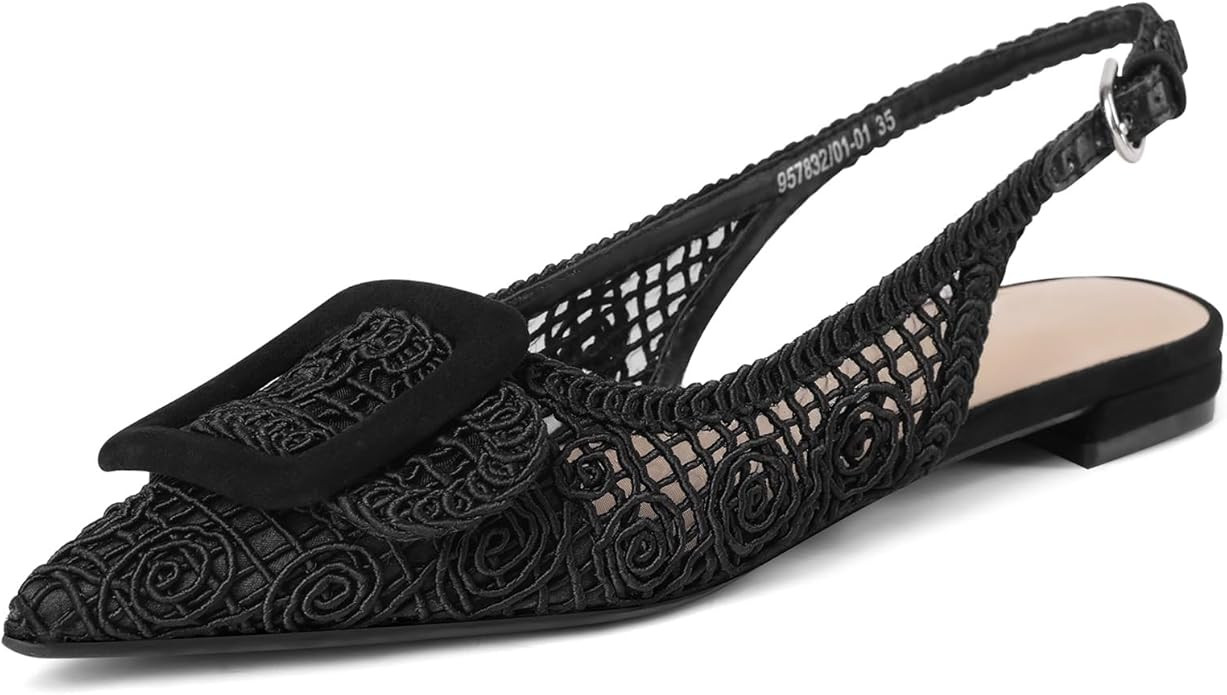 USIMAD Woven Pattern Slingback Mesh Flats for Women Pointed Toe Square Buckle Comfortable Office ... | Amazon (US)