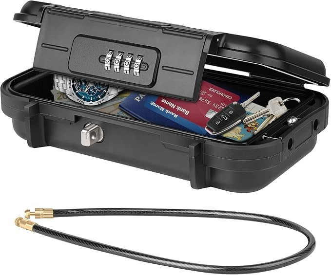 Portable Safe Box, Waterproof Anti-Theft Beach Travel Safe Box Combination Security Lockbox with ... | Amazon (US)