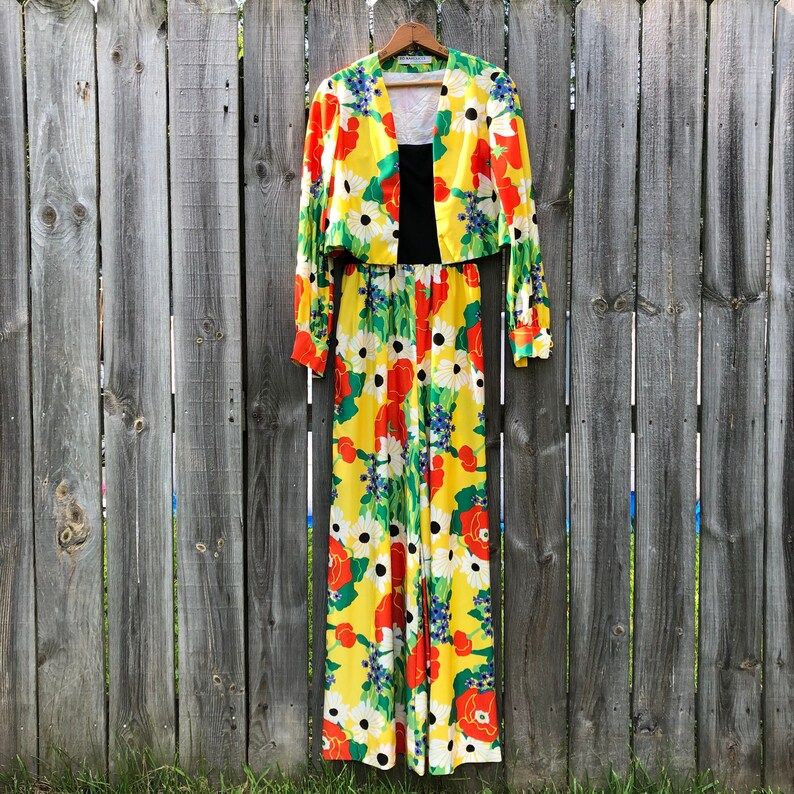 Vintage Leo Narducci psychedelic big floral jumpsuit with jacket. Free shipping | Etsy (US)