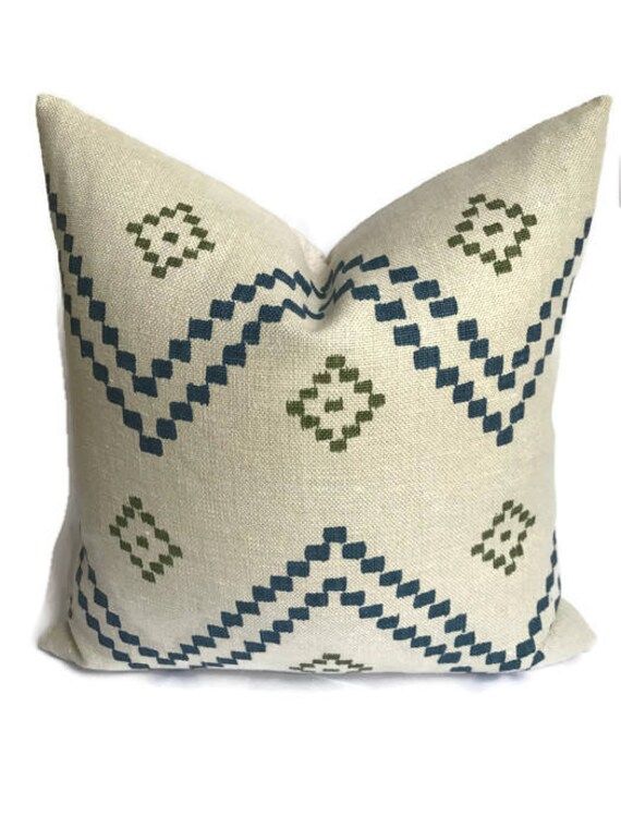 Peter Dunham Textiles Taj Pillow Cover in Indigo Green, Zig Zag Pillow, Throw Pillows, Decorative Th | Etsy (US)