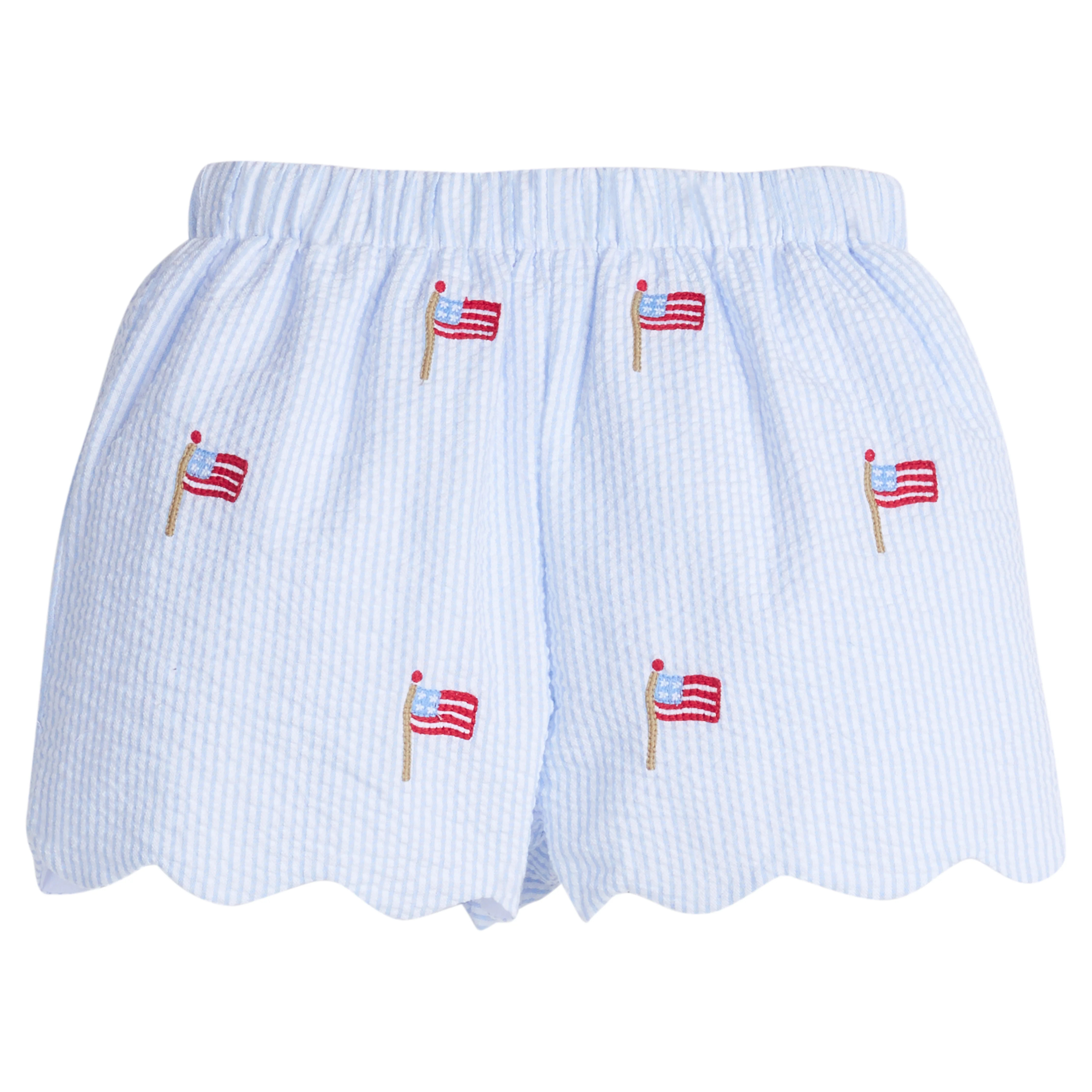 Girls Embroidered Scallop Short in Light Blue | Little English | Little English