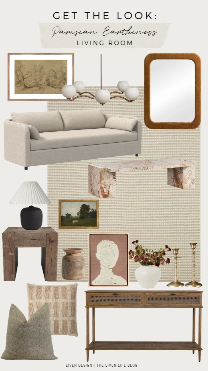 Living room style. Home decor. Parisian chic. Modern earthy. Pleated lamp. Modern art. Vintage art. Marble coffee table. Console. Throw pillows 

#LTKSeasonal #LTKHome #LTKSaleAlert