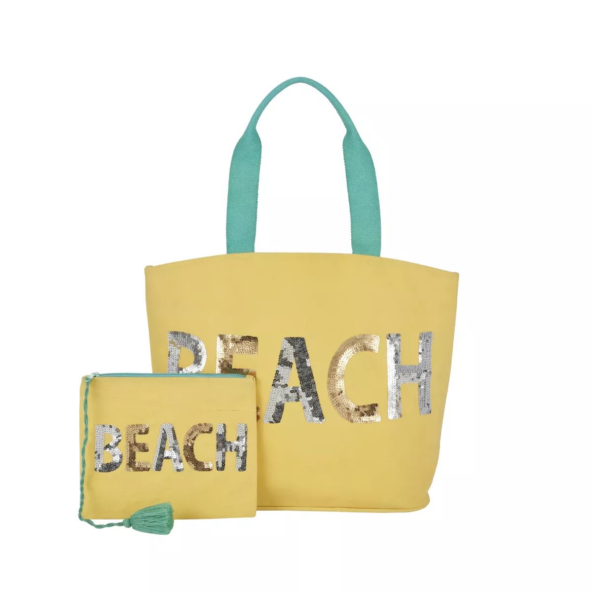 Mina Victory Sequin "Beach" 22" x 15" x 6" Bag with Matching Clutch Yellow | Target