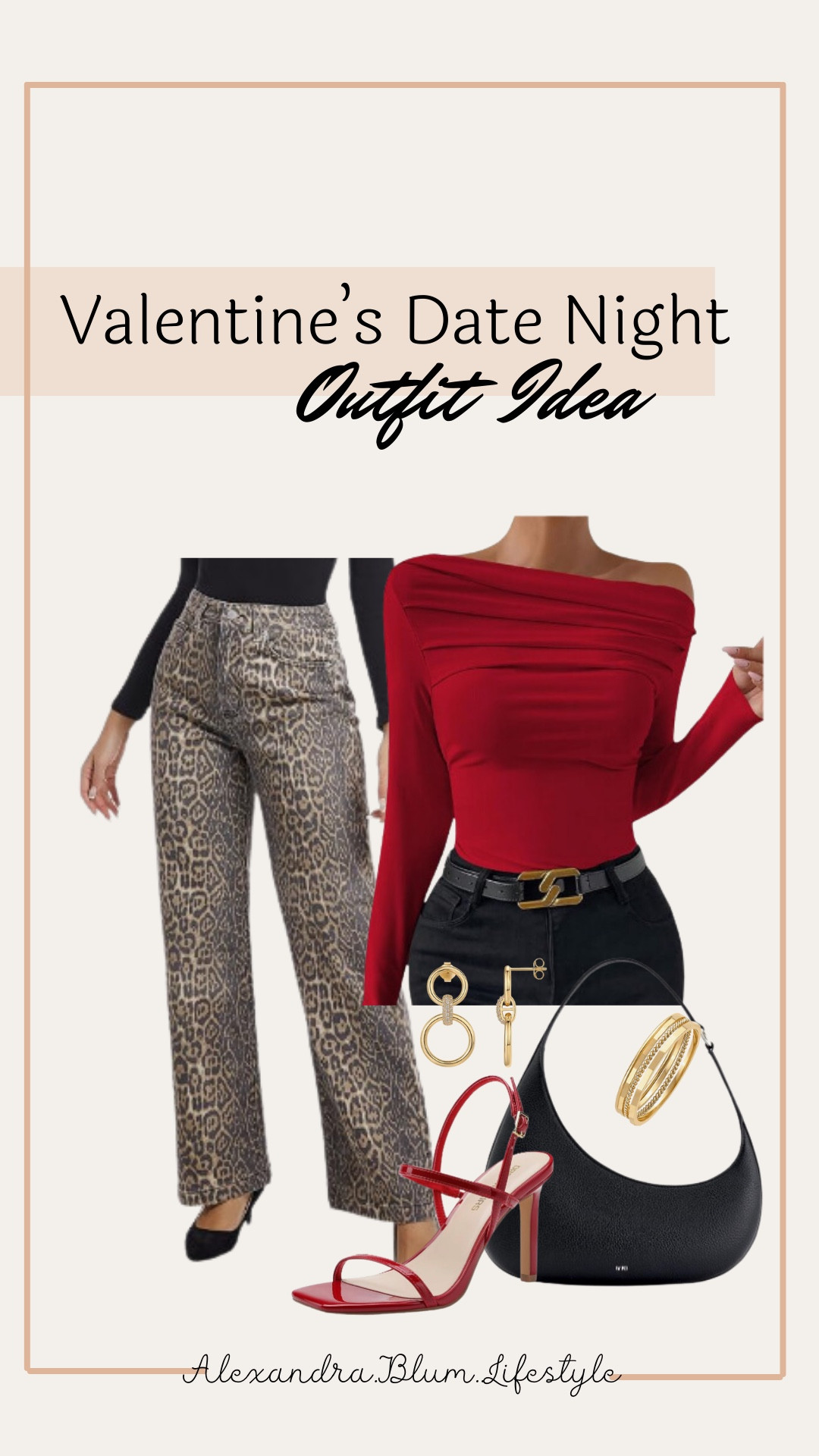 Vday outfit idea from Amazon! Valentine’s Day outfit! Date night idea! Red long sleeve top, cheetah straight leg pants, red heels, black handbag, and gold earrings! Office outfit! Amazon fashion! Amazon trends! 

#LTKFindsUnder100 #LTKStyleTip #LTKSeasonal